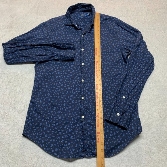 Polo Ralph Lauren Shirt Men's M Slim Fit Blue Floral Print Long Sleeve Button Up - Picture 7 of 7